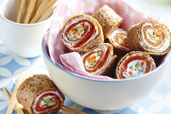 Buckwheat Crêpe Makis with smoked trout